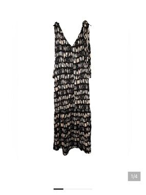 Banana Republic Black & Cream Tie-Shoulder V-Neck Maxi Dress sleeveless